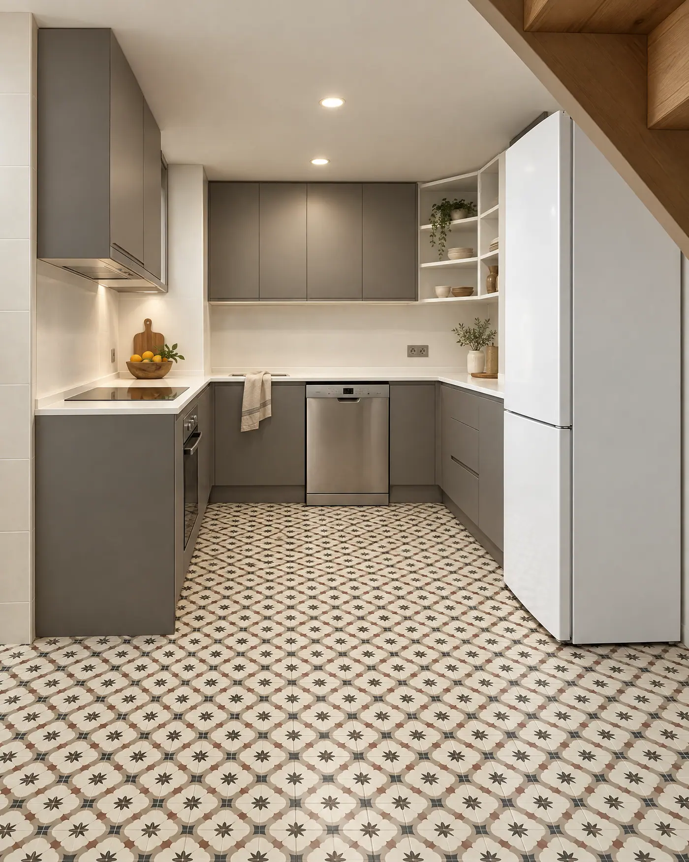 Cocina en U con suelo hidráulico, imagen de proyecto